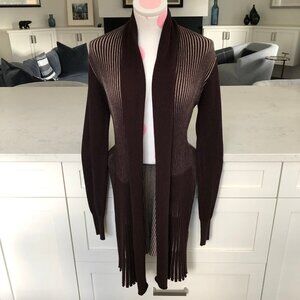 Xception Vintage Open Front Shawl Collar Knit Sweater Duster Brown Cream Sz M-XL